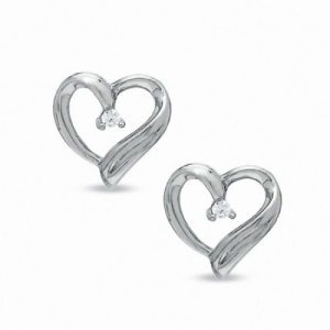 Серьги-гвоздики Сердечки из серебра с бриллиантом