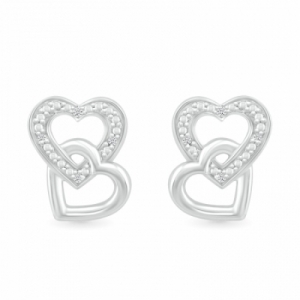 Серьги-гвоздики Сердечки из серебра с бриллиантом