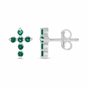 Серьги-гвоздики из серебра с изумрудом