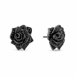 Серьги-гвоздики в виде Розы из серебра с черным бриллиантом