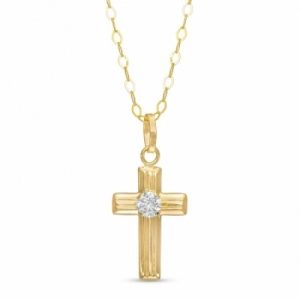 Крестик из желтого золота 585 пробы с Swarovski Zirconia