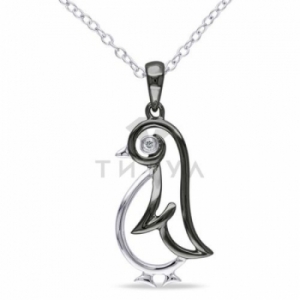 Серебряная подвеска Пингвин с бриллиантом